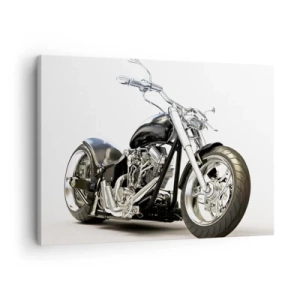 Obraz na płótnie - Stylowy czarny motocykl na białym tle - 70x50cm - Siła z charakterem - Nowoczesna dekoracja ścienna do salonu i sypialni ARTTOR