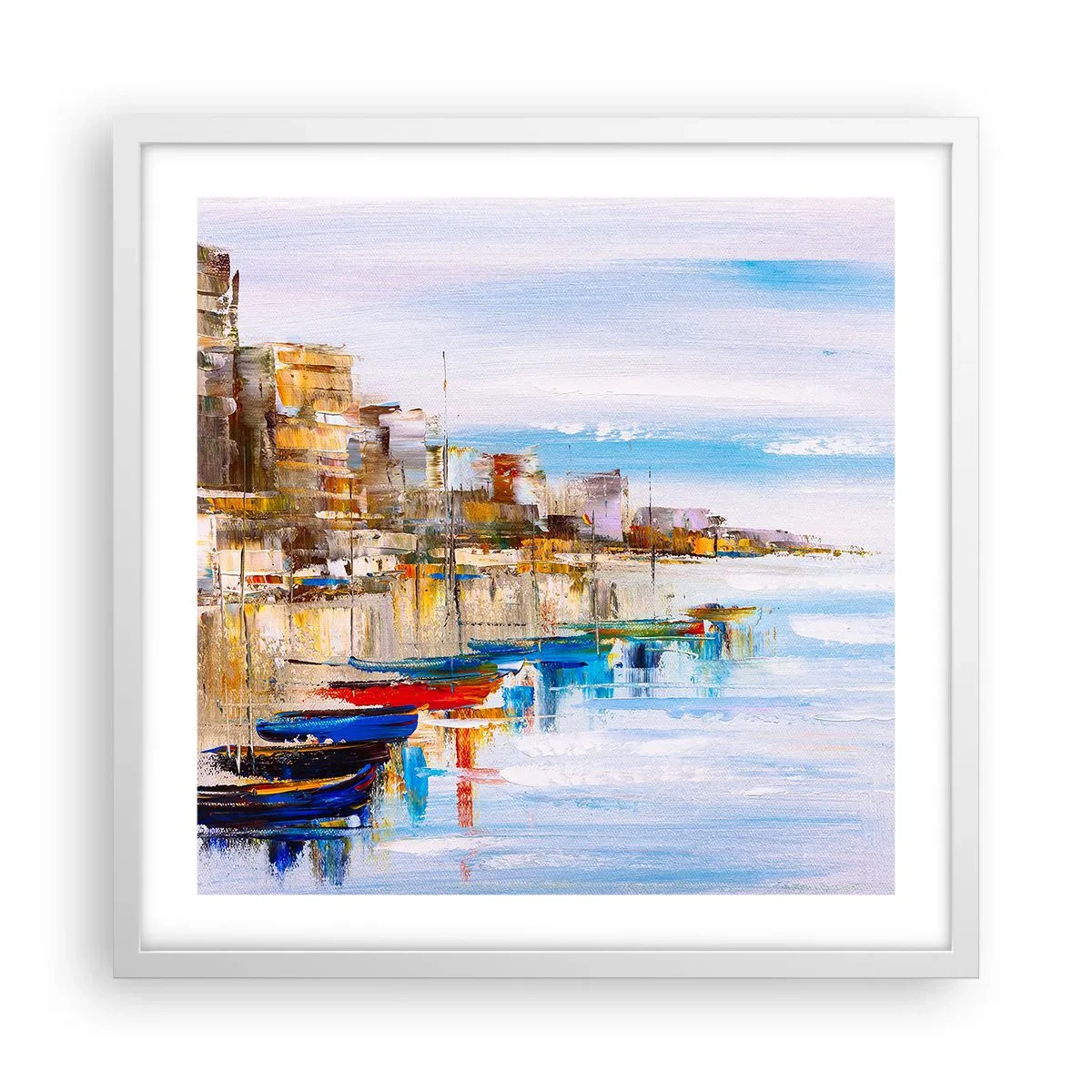 Plakat w białej ramie - Wielobarwna miejska przystań - 50x50 cm