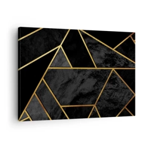Obraz na płótnie - Geometryczny wzór złota na czarnym tle - 70x50cm - Mrok i blask - Nowoczesna dekoracja ścienna do salonu i sypialni ARTTOR