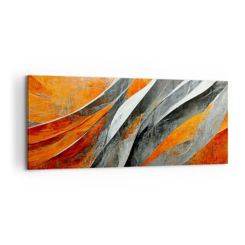 Obraz na płótnie - Abstrakcyjne linie w odcieniach pomarańczu i szarości - 120x50cm - Żar i chłód - Nowoczesna dekoracja ścienna do salonu i sypialni ARTTOR