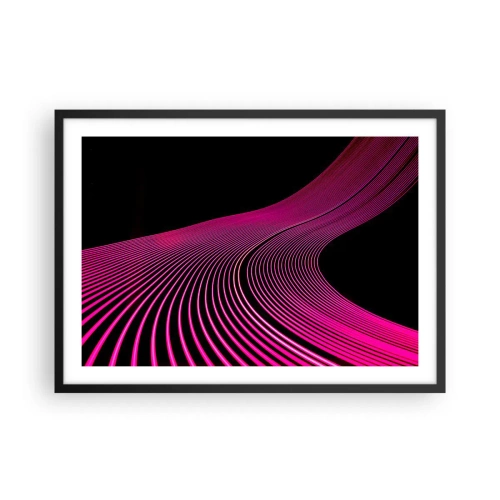 Plakat w czarnej ramie - Futurystyczne linie w odcieniach różu na czarnym tle - 70x50cm - Aleja światła - Nowoczesna dekoracja ścienna do salonu i sypialni ARTTOR