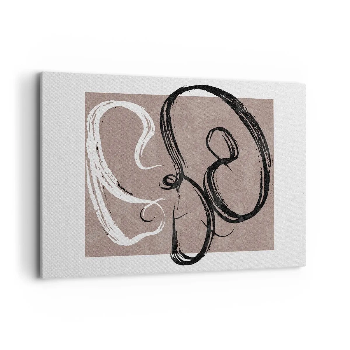 Obraz na płótnie - Czarno-biała abstrakcja na beżowym tle - 120x80cm - Kompozycja – poszukiwanie pełni - Nowoczesna dekoracja ścienna do salonu, kuchni i sypialni ARTTOR