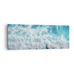 Obraz na płótnie - Dynamiczne fale oceanu w odcieniach błękitu - 140x50cm - Radośnie i w podskokach - Nowoczesna dekoracja ścienna do salonu i sypialni ARTTOR