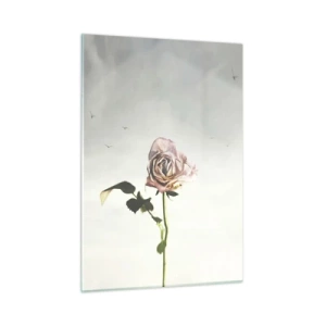 Obraz na szkle - Delikatna róża na tle nieba z lecącymi ptakami - 50x70cm - Powitanie wiosny - Nowoczesna dekoracja ścienna do salonu, kuchni i sypialni ARTTOR
