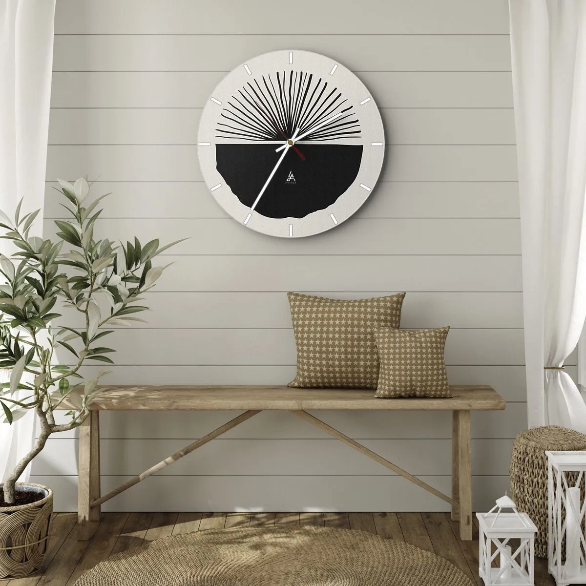 Zegar ścienny - Czarny wachlarzowy motyw na jasnym tle w stylu minimalistycznym - 30x30cm - Wachlarz możliwości - Nowoczesna dekoracja ścienna do salonu, kuchni i sypialni ARTTOR