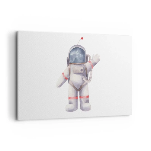 Obraz na płótnie - Astronauta w stylu akwarelowym na białym tle - 120x80cm - To na razie! - Nowoczesna dekoracja ścienna do salonu, kuchni i sypialni ARTTOR