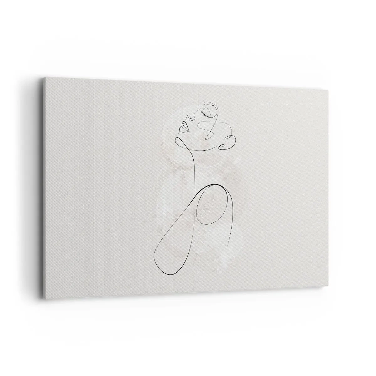 Obraz na płótnie - Minimalistyczny kontur twarzy z kwiatem na jasnym tle - 120x80cm - Spirala piękna - Nowoczesna dekoracja ścienna do salonu, kuchni i sypialni ARTTOR