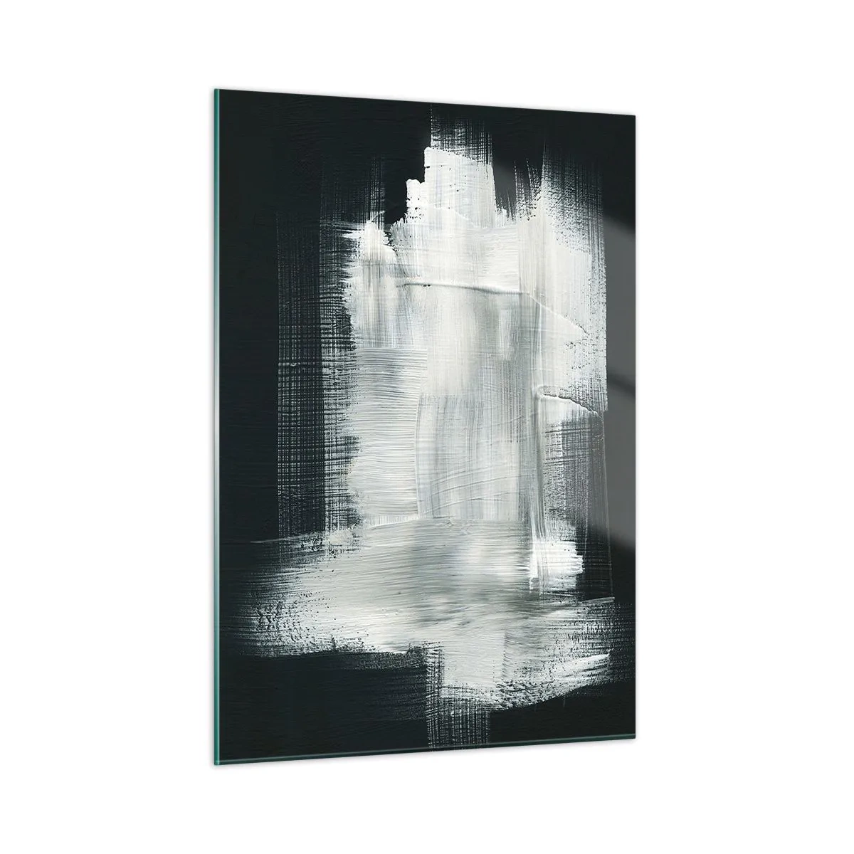Obraz na szkle - Minimalistyczna abstrakcja w czerni i bieli - 50x70cm - Utkane z pionu i poziomu - Nowoczesna dekoracja ścienna do salonu, kuchni i sypialni ARTTOR