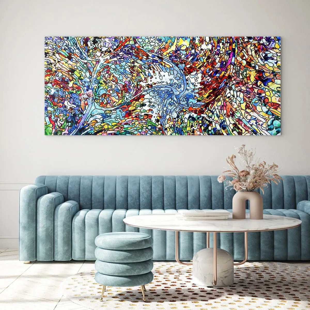 Obraz na szkle - Kolorowy abstrakcyjny wzór inspirowany naturą - 160x50cm - Witraż kroplisty - Nowoczesna dekoracja ścienna do salonu i sypialni ARTTOR