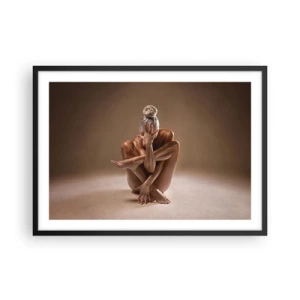 Plakat w czarnej ramie - Artystyczna sylwetka kobiety na beżowym tle - 70x50cm - Jedność ciała i ducha - Nowoczesna dekoracja ścienna do salonu i sypialni ARTTOR