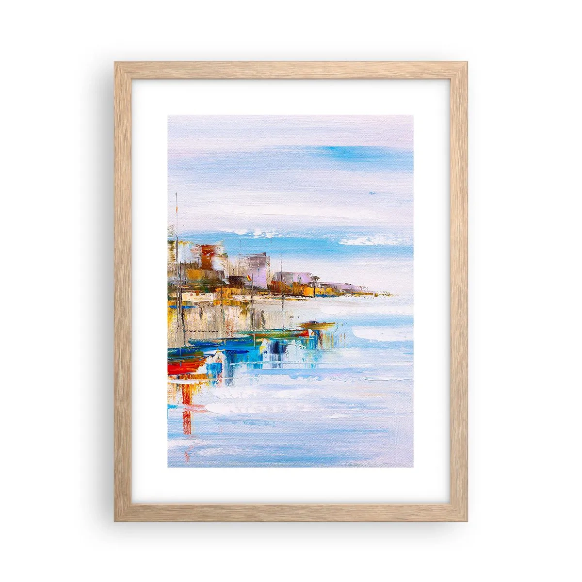 Plakat w ramie jasny dąb - Wielobarwna miejska przystań - 30x40 cm