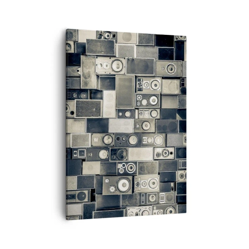 Obraz na płótnie - Kompozycja vintage głośników w odcieniach szarości - 50x70cm - I wszystko gra - Nowoczesna dekoracja ścienna do salonu, kuchni i sypialni ARTTOR