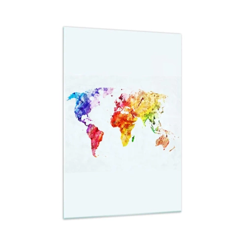 Obraz na szkle - Kolorowa mapa świata w stylu akwarelowym - 70x100cm - Wszystkie barwy świata - Nowoczesna dekoracja ścienna do salonu i sypialni ARTTOR