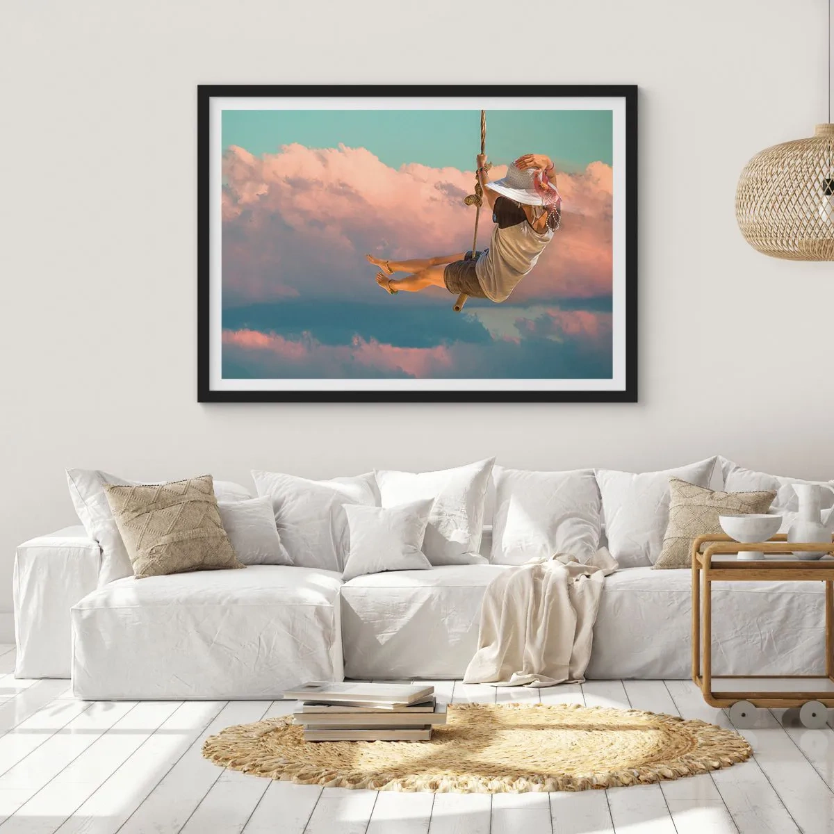 Plakat w czarnej ramie - Zabawa w obłokach - 91x61 cm