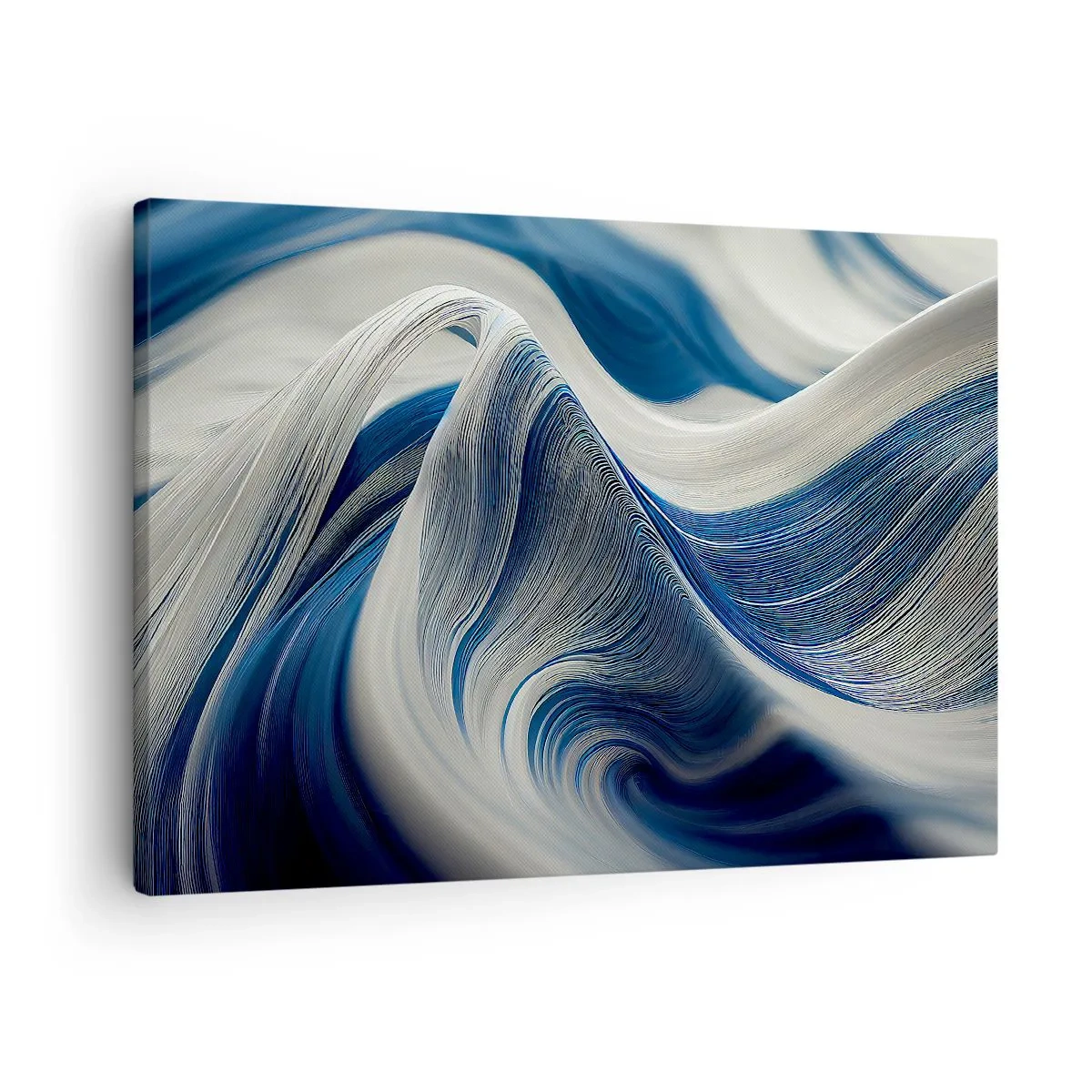 Obraz na płótnie - Abstrakcyjne fale w odcieniach błękitu i bieli - 70x50cm - Płynność błękitu i bieli - Nowoczesna dekoracja ścienna do salonu i sypialni ARTTOR