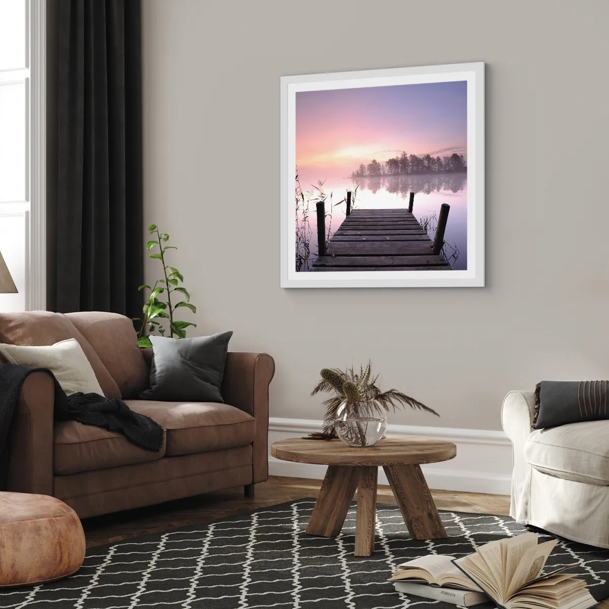 Plakat w białej ramie - Z liliowej mgły... - 50x50 cm