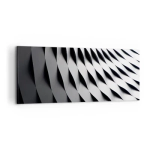 Obraz na płótnie - Abstrakcyjny wzór geometryczny w odcieniach czerni i bieli - 120x50cm - Na powierzchni fal - Nowoczesna dekoracja ścienna do salonu i sypialni ARTTOR