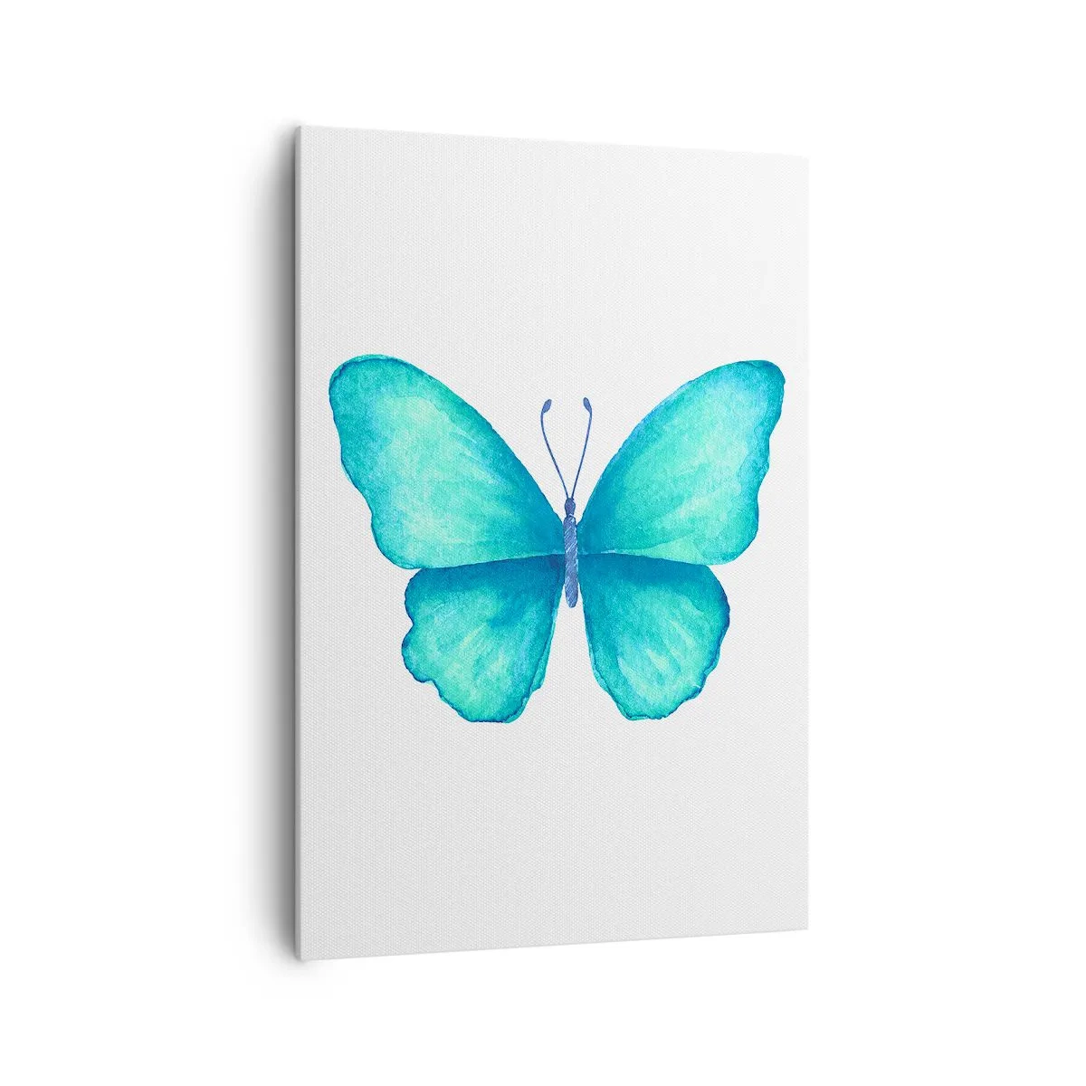 Obraz na płótnie - Niebieski motyl w akwarelowym stylu na białym tle - 70x100cm - Turkusowy z natury - Nowoczesna dekoracja ścienna do salonu i sypialni ARTTOR
