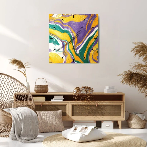 Zegar ścienny - Abstrakcyjny wzór marmurkowy w żywych barwach - 30x30cm - Fale barw - Nowoczesna dekoracja ścienna do salonu i sypialni ARTTOR