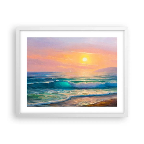 Plakat w białej ramie - Turkusowa pieśń fal - 50x40 cm