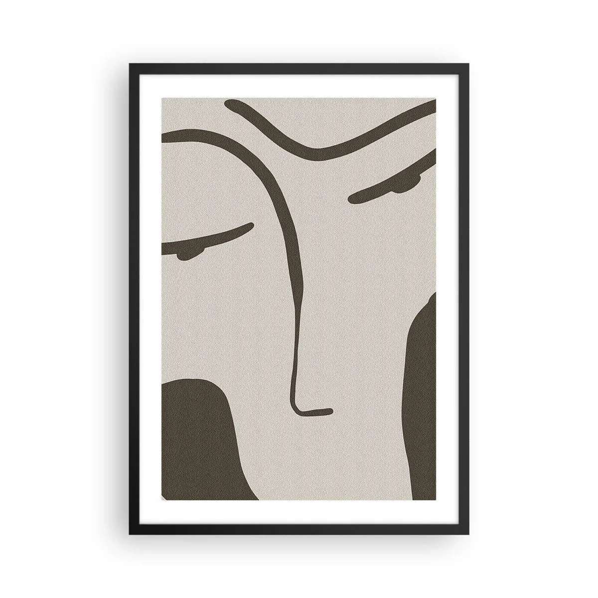 Plakat w czarnej ramie - Minimalistyczny portret twarzy - 50x70cm - Jak z obrazu Modiglianiego - Nowoczesna dekoracja ścienna do salonu i sypialni ARTTOR