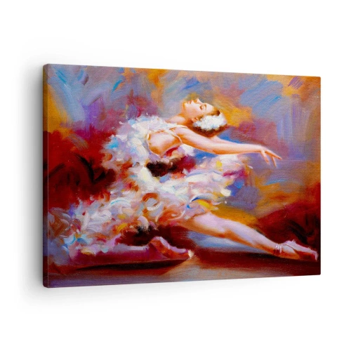 Obraz na płótnie - Balerina w dynamicznej pozie wśród pastelowych barw - 70x50cm - Łabędzia gracja - Nowoczesna dekoracja ścienna do salonu i sypialni ARTTOR