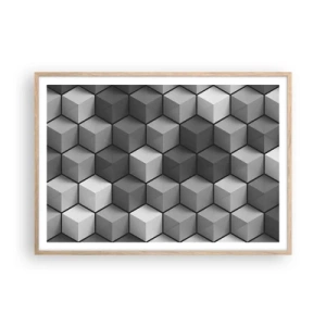 Plakat w ramie jasny dąb - Kubistyczna układanka - 100x70 cm