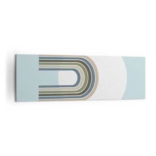 Obraz na płótnie - Minimalistyczna kompozycja z okręgiem i liniami na pastelowym tle - 160x50cm - Nieodparte przyciąganie - Nowoczesna dekoracja ścienna do salonu i sypialni ARTTOR