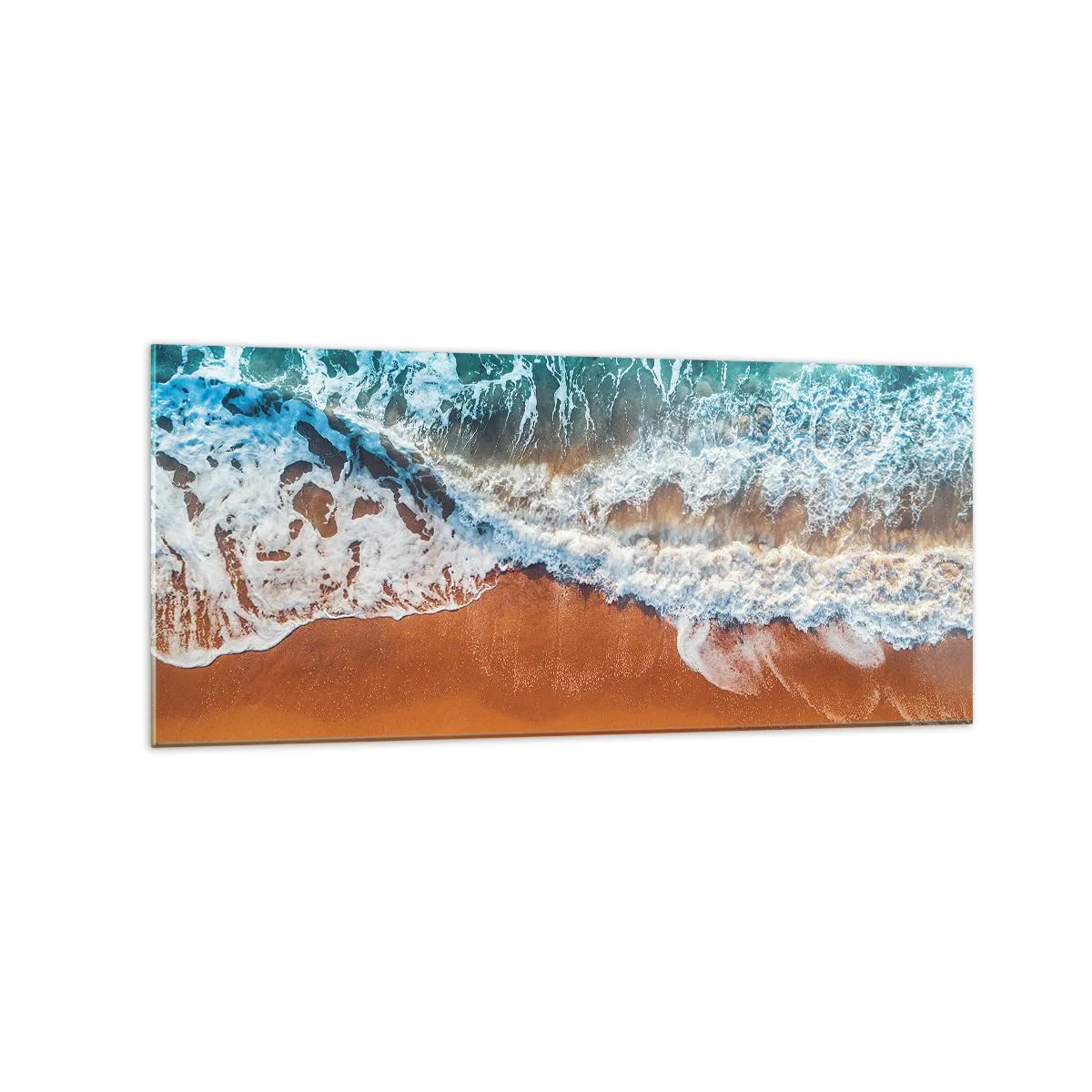 Obraz na szkle - Widok z lotu ptaka na fale oceanu rozbijające się o brzeg - 120x50cm - Zawsze w parze - Nowoczesna dekoracja ścienna do salonu i sypialni ARTTOR