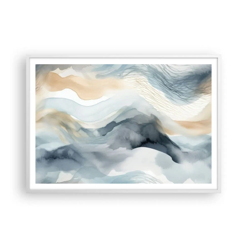 Plakat w białej ramie - Abstrakcja śnieżna i mglista - 100x70 cm