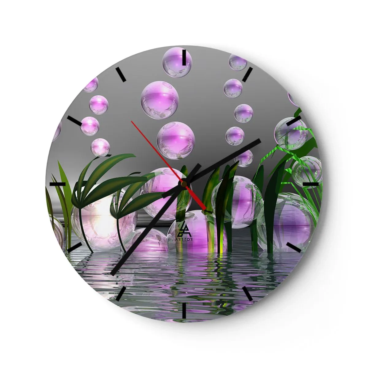 Zegar ścienny - Abstrakcyjne bąbelki w wodzie z zielonymi roślinami - 30x30cm - Refleksyjna kompozycja lekkości i życia - Nowoczesna dekoracja ścienna do salonu, kuchni i sypialni ARTTOR