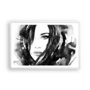 Plakat w białej ramie - Portret damy w czerni i bieli - 91x61 cm