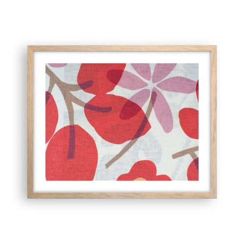 Plakat w ramie jasny dąb - Kompozycja kwiatowa w różu - 50x40 cm