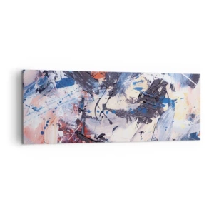 Obraz na płótnie - Abstrakcja z dynamicznymi pociągnięciami pędzla w kolorach błękitu i czerwieni - 140x50cm - Szalony taniec abstrakcji - Nowoczesna dekoracja ścienna do salonu i sypialni ARTTOR