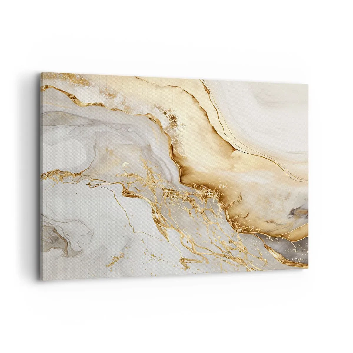 Obraz na płótnie - Złote i marmurowe abstrakcyjne wzory na jasnym tle - 100x70cm - Abstrakcja: piękno i dobro - Nowoczesna dekoracja ścienna do salonu, kuchni i sypialni ARTTOR