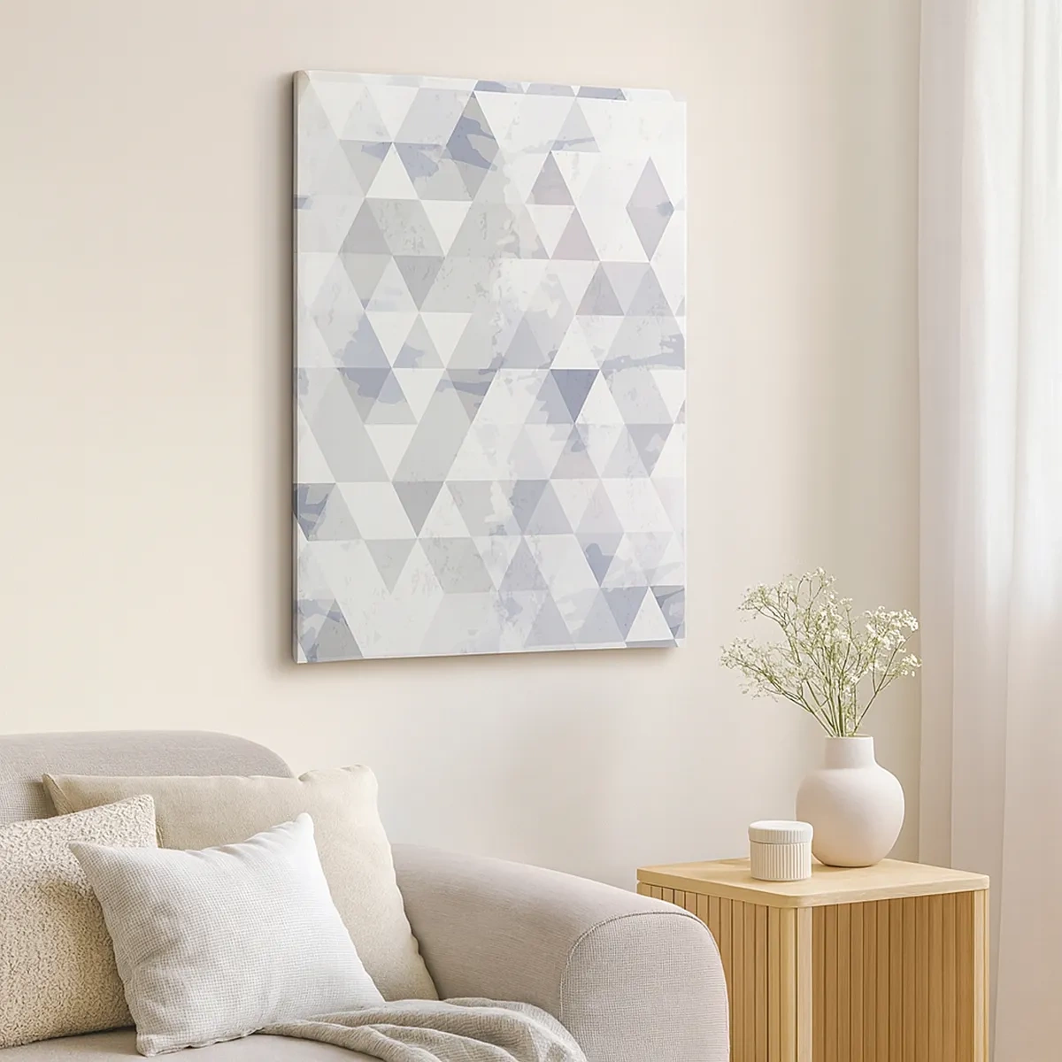 Obraz na płótnie - Geometryczny wzór w odcieniach szarości i bieli - 50x70cm - W rytmie na trzy - Nowoczesna dekoracja ścienna do salonu, kuchni i sypialni ARTTOR