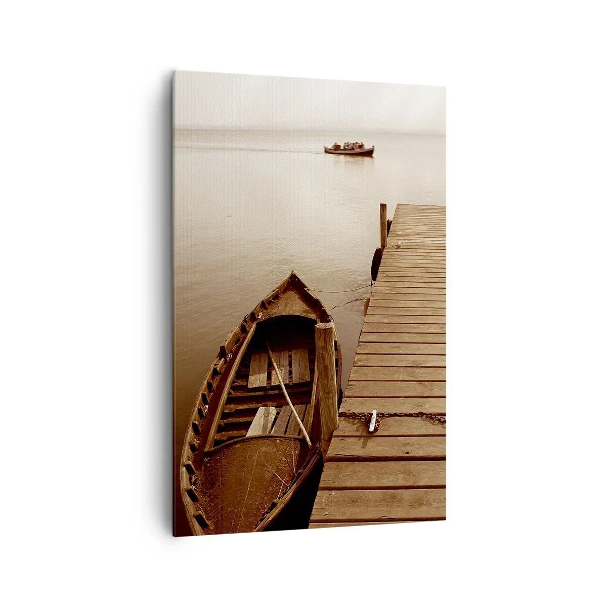Obraz na płótnie - Drewniane molo i łódź w spokojnym jeziorze - 80x120cm - Wielki spokój - Nowoczesna dekoracja ścienna do salonu i sypialni ARTTOR
