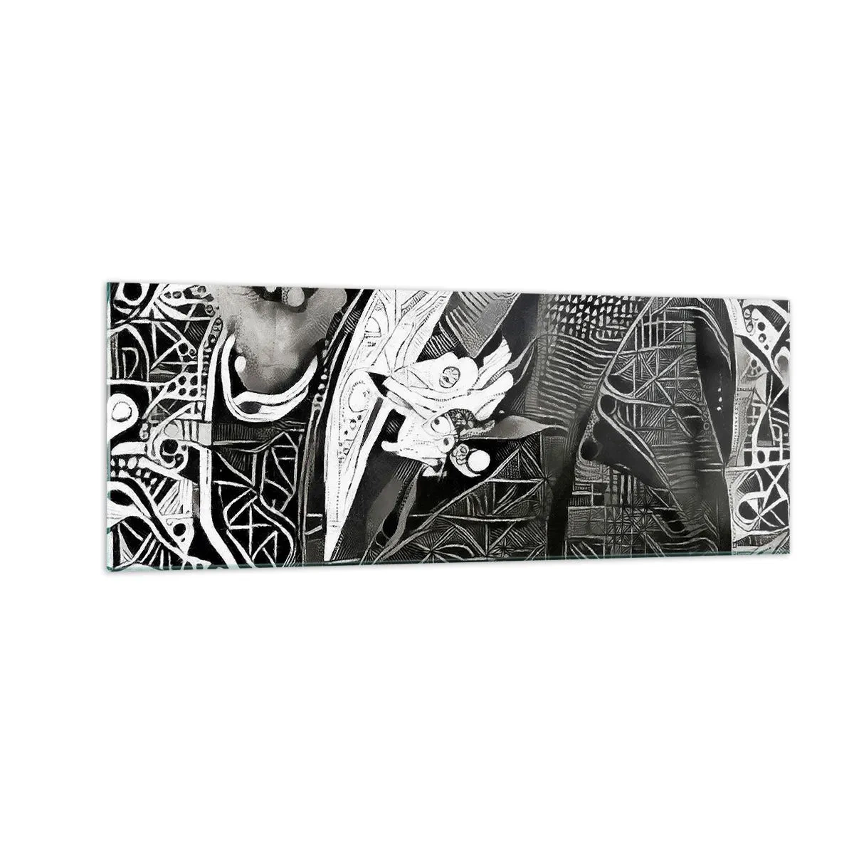 Obraz na szkle - Elegancka abstrakcja z mężczyzną w garniturze w czerni i bieli - 140x50cm - Tylko na pozór szary człowiek - Nowoczesna dekoracja ścienna do salonu i sypialni ARTTOR