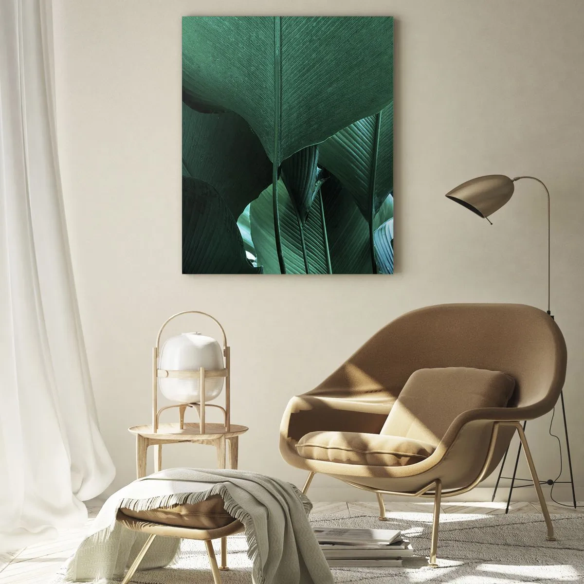 Obraz na szkle - Tropikalne liście w intensywnych odcieniach zieleni - 50x70cm - Zwrócone do światła - Nowoczesna dekoracja ścienna do salonu, kuchni i sypialni ARTTOR
