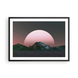 Plakat w czarnej ramie - Geometryczne góry z zachodzącym słońcem w tle - 70x50cm - W sąsiedniej galaktyce - Nowoczesna dekoracja ścienna do salonu i sypialni ARTTOR