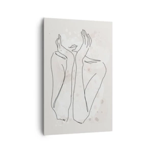 Obraz na płótnie - Linia konturowa przedstawiająca kobiece dłonie na jasnym tle - 80x120cm - Rozmarzona chwila - Nowoczesna dekoracja ścienna do salonu i sypialni ARTTOR