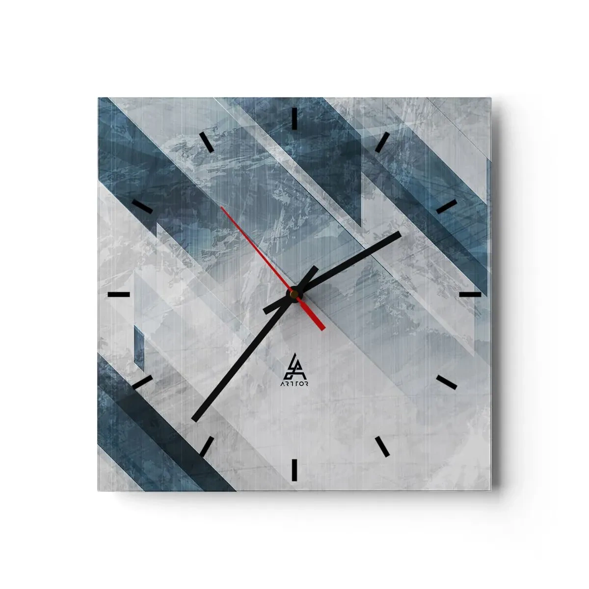 Zegar ścienny - Abstrakcyjne linie w odcieniach szarości i błękitu - 30x30cm - Kompozycja przestrzenna – ruch szarości - Nowoczesna dekoracja ścienna do salonu i sypialni ARTTOR