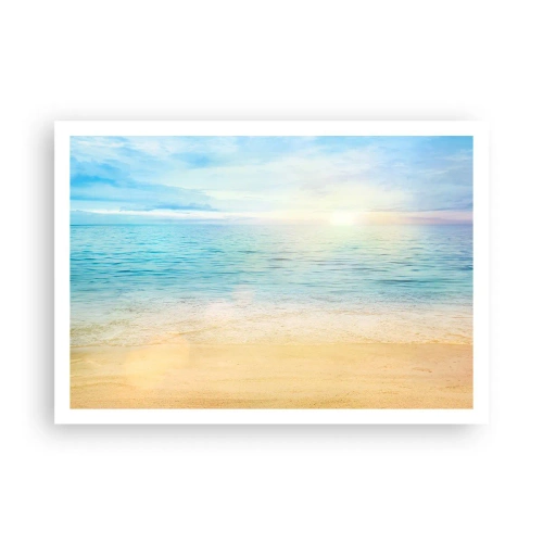 Plakat - Plaża z turkusowym morzem i jasnym niebem - 100x70cm - Wielki błękit - Nowoczesna dekoracja ścienna do salonu i sypialni ARTTOR