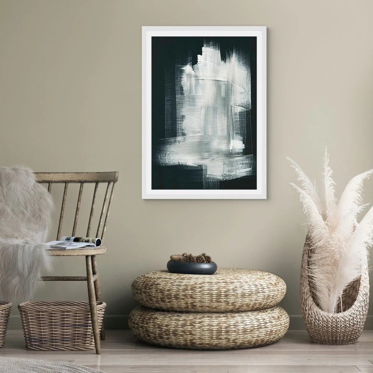 Plakat w białej ramie - Utkane z pionu i poziomu - 70x100 cm
