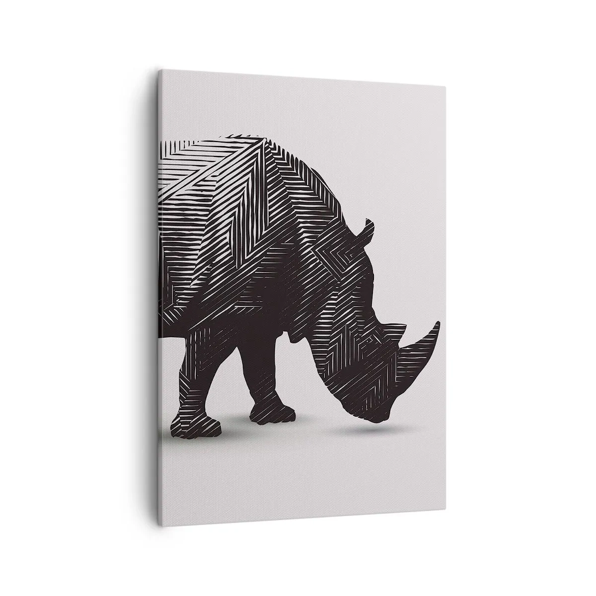Obraz na płótnie - Graficzny wizerunek nosorożca w stylu minimalistycznym - 50x70cm - Geometryczne piękno natury - Nowoczesna dekoracja ścienna do salonu, kuchni i sypialni ARTTOR