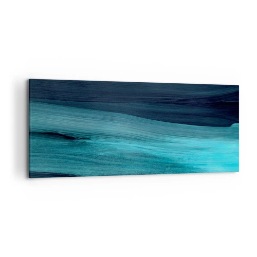 Obraz na płótnie - Subtelne abstrakcyjne fale w ciemnych odcieniach błękitu - 120x50cm - Popłyń z nurtem - Nowoczesna dekoracja ścienna do salonu i sypialni ARTTOR