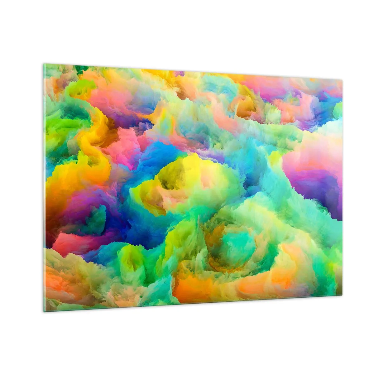 Obraz na szkle - Abstrakcyjny krajobraz w żywych kolorach - 100x70cm - Tęczowy puch - Nowoczesna dekoracja ścienna do salonu, kuchni i sypialni ARTTOR