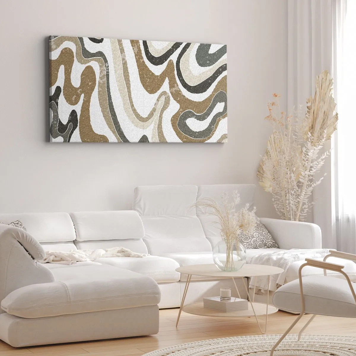 Obraz na płótnie - Ziemiste wzory w odcieniach brązu i zieleni - 140x50cm - Meandry barw ziemi - Nowoczesna dekoracja ścienna do salonu i sypialni ARTTOR