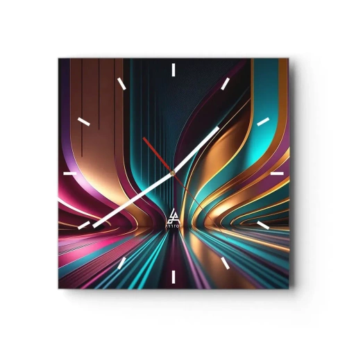 Zegar ścienny - Futurystyczna abstrakcja z intensywnymi kolorami i krzywiznami - 30x30cm - Architektura światła - Nowoczesna dekoracja ścienna do salonu i sypialni ARTTOR