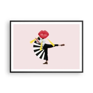 Plakat w czarnej ramie - Surrealistyczna postać z ustami i geometrycznymi elementami - 100x70cm - Surrealistyczny pop-art - Nowoczesna dekoracja ścienna do salonu i sypialni ARTTOR